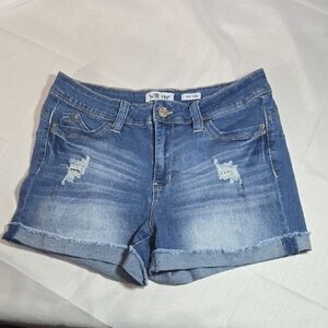 YMI WANNA BETTA BUTT Distressed Skinny Denim Blue Jeans Shorts Size 11/30
